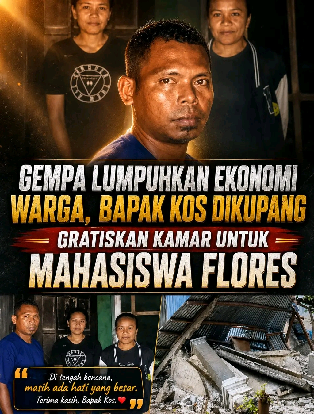 Solidaritas Di Tengah Duka: Pemilik Kos Di Kupang Max Sabaat Gratiskan Hunian Bagi Mahasiswa Terdampak Gempa Bumi Flores